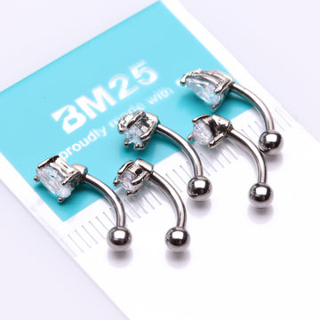 Detail View 1 of 5 Pcs Pack of Assorted Gemstone Prong Set Top Steel Curved Barbells-Clear Gem